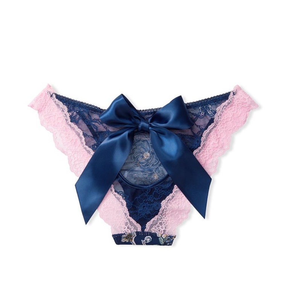 Victoria’s Secret Dream Angels Small Corset Lace Up Panty Set Blue Floral NWT - Picture 3 of 5